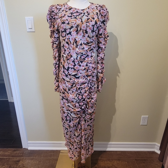 ZARA midi floral ruched dress in size M - Picture 2 of 6